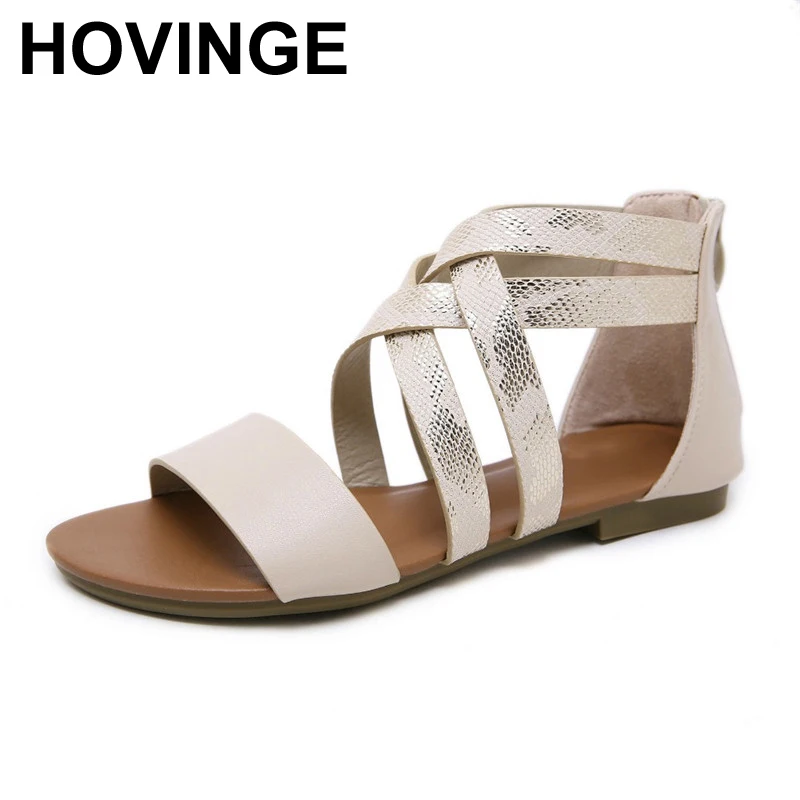 Сандалии HOVINGE женские из ПУ кожи Босоножки с открытым носком без каблука ремешком