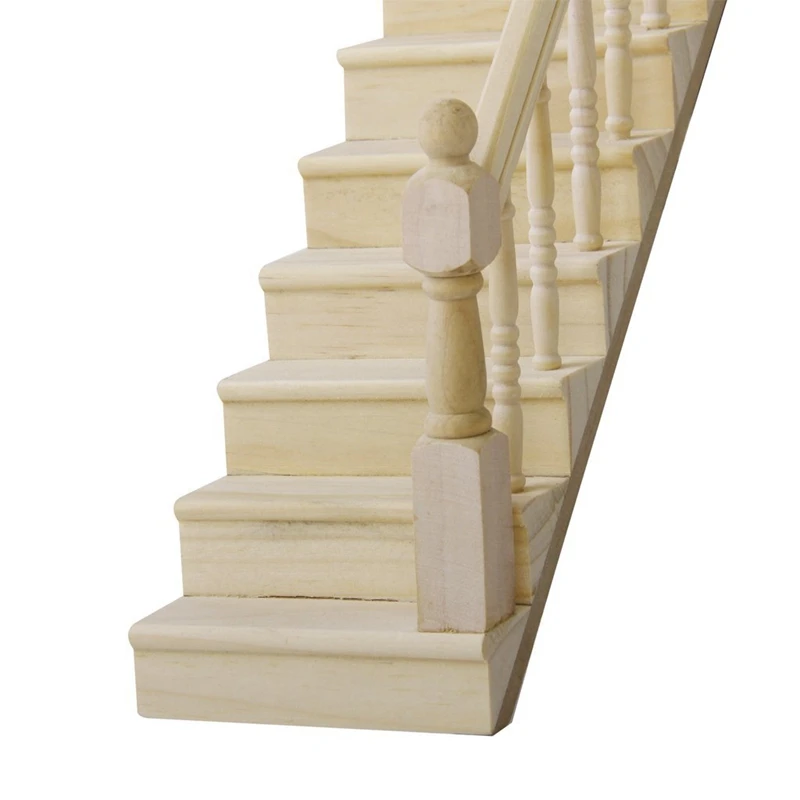

1:12 Dolls House Wooden Staircase with Right Handrail Pre-Assembled 45-Degree Slope