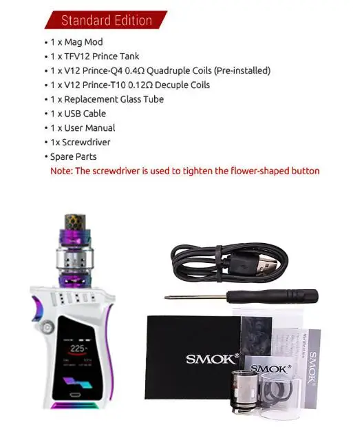 White Prism Kit SMOK Mag Box Mod 225 Вт правый вейп электронная сигарета для атомайзера TFV12 PRINCE Tank V12 Prince испаритель катушка - Цвет: White Prism Kit