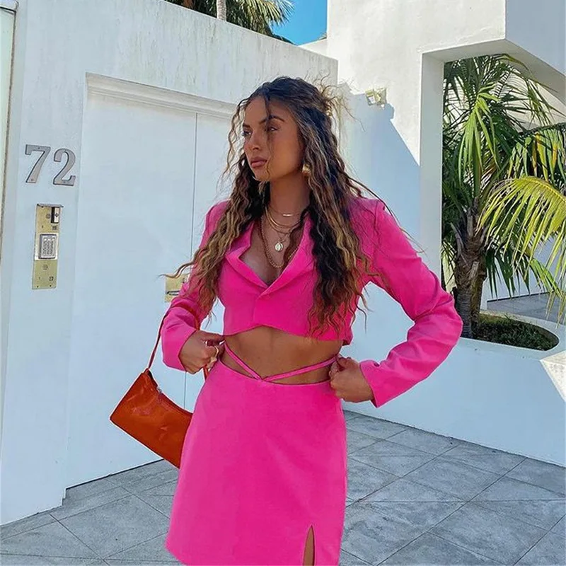 

Ins Europe and American Hot New OL Suit Fashion Sexy Suit Slightly Split Belt Skirt Office Lady Women Dress Hot Sale Sexy Suit