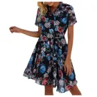Женское винтажное мини-платье с оборками, с цветочным принтом, повседневное, с коротким рукавом, трапециевидной формы, в стиле бохо, для вечеринок, лето, # t3g