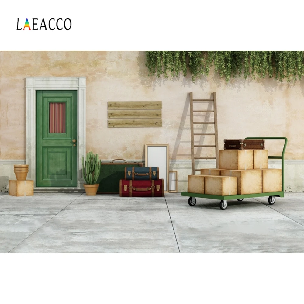 Laeacco сельский дом Фото фоны дверь чемодан тележка лестница кактус доска детский