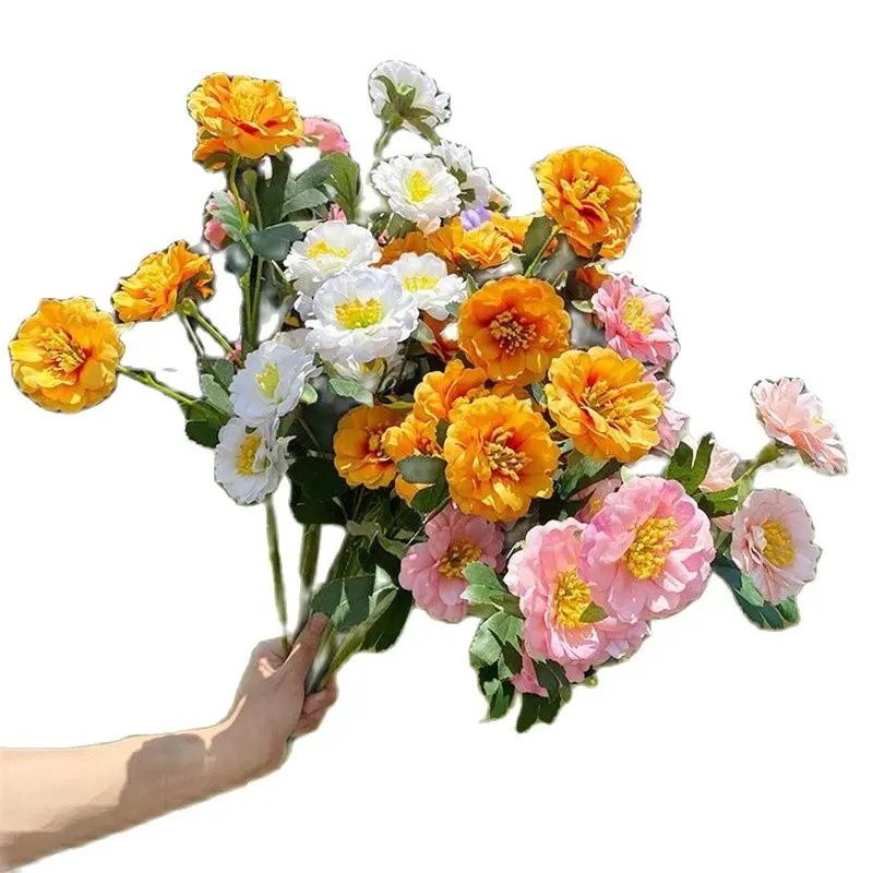 

5Pcs Fake Single Stem Camellia (6 Heads/Piece) 25.98" Length Simulation Tea Rose for Wedding Home Decorative Artificial Flowers