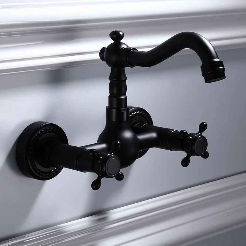 Полностью медный черный Европейский антикварный кран для ванной холодной и
