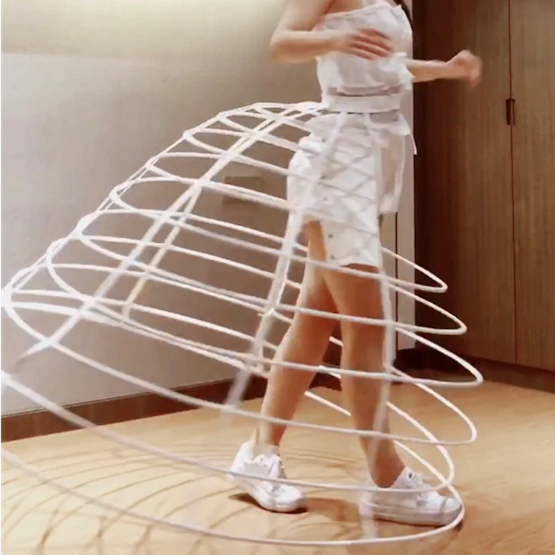 

50s Shaped Bird Cage Kolinolin Skirt Slip Petticoats Flat Front Back Up Hoop Crinoline Prom Underskirt Victorian Rococo Dress