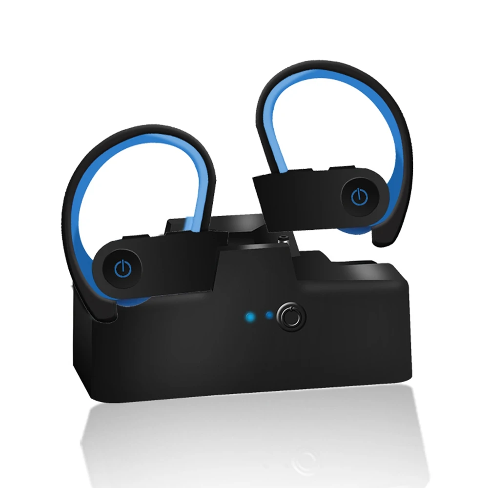 blue True Wireless Earphones Bluetooth V5.0 TWS Stereo Sport Sweatproof Headset Long Battery Life with Mic With Charging Box - Цвет: blue