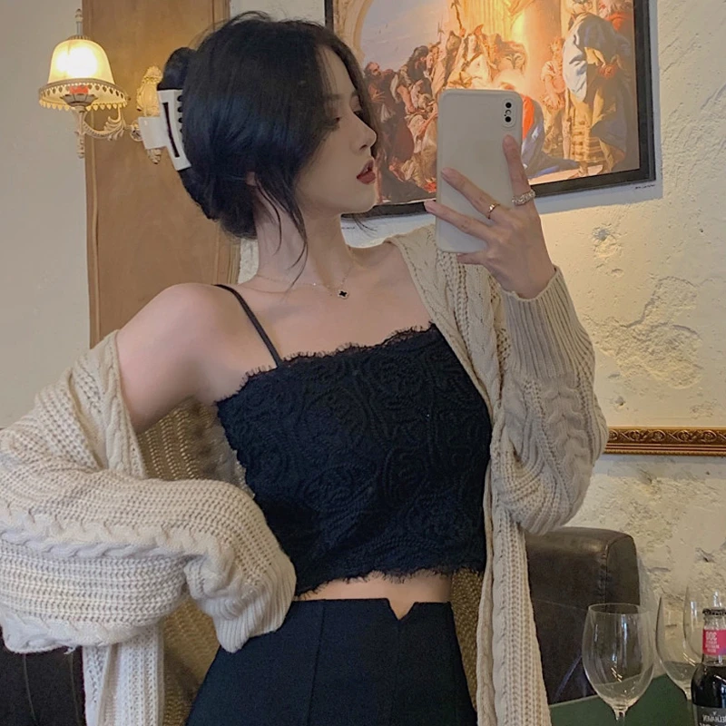 

For Women Camisole New Sexy Female Crop Tops Lace Backless Tank Top Woman Cute Vest Elegant French Chic Clothes Y610