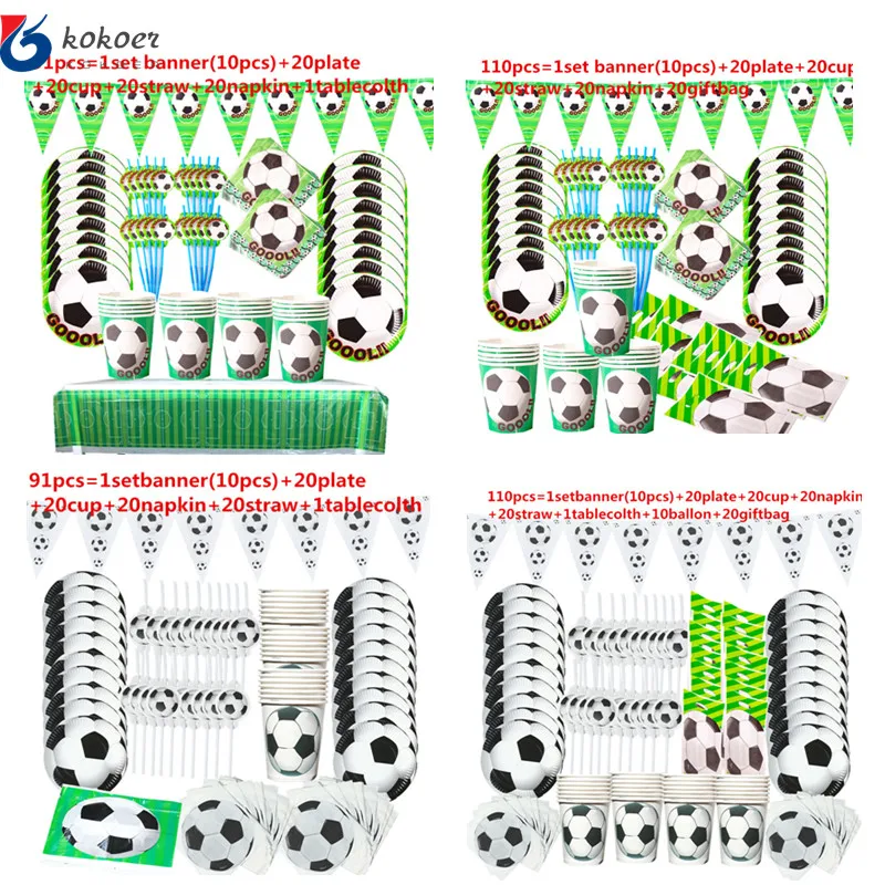 Juego de vajilla desechable para ni&ntilde;os, vajilla con tem&aacute;tica de Copa Mundial de f&uacute;tbol, fiesta de cumplea&ntilde;os verde, servilletas, platos y vasos, suministros para fiesta, 1set-0