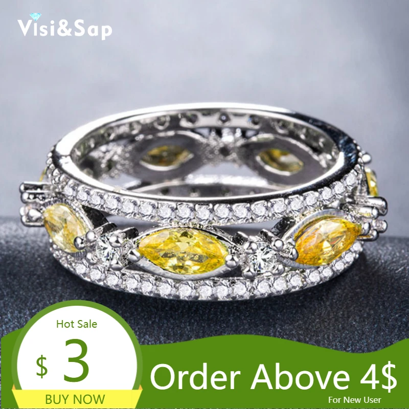 Женское кольцо с овальным камнем Visisap инкрустированное желтым роскошное в ретро