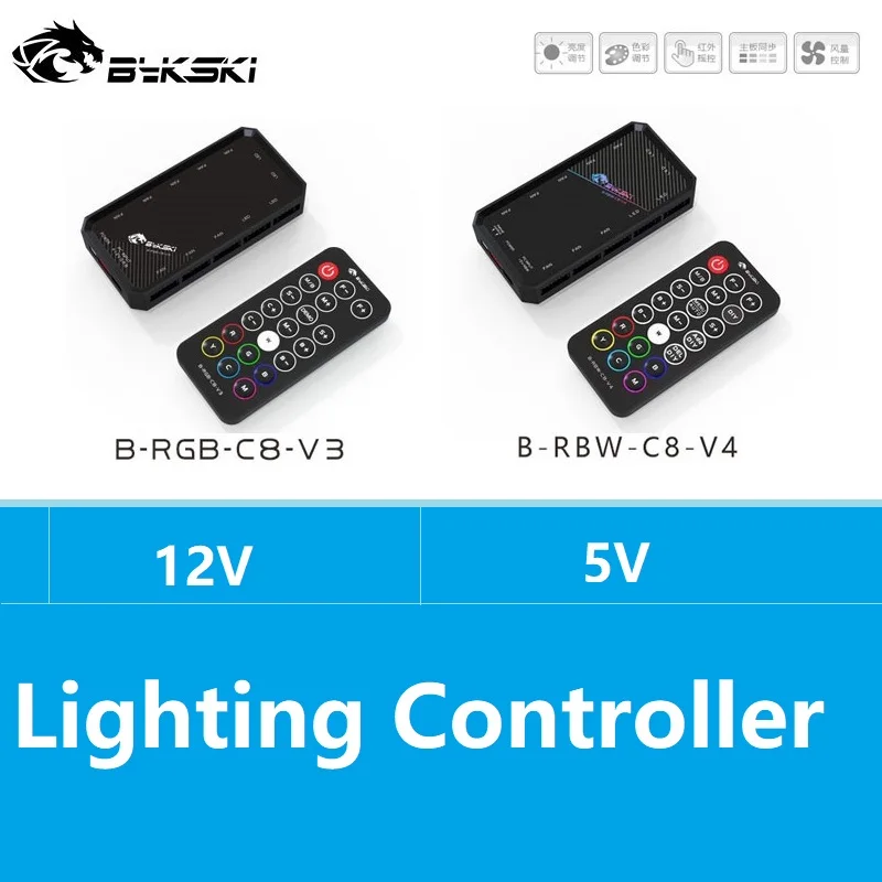 

Контроллер освещения Bykski, контроллер освещения для 12 В RGB/5 В RBW Standard/Sync, материнская плата, 8 + 4 интерфейса, система управления, B-RGB-C8-V3