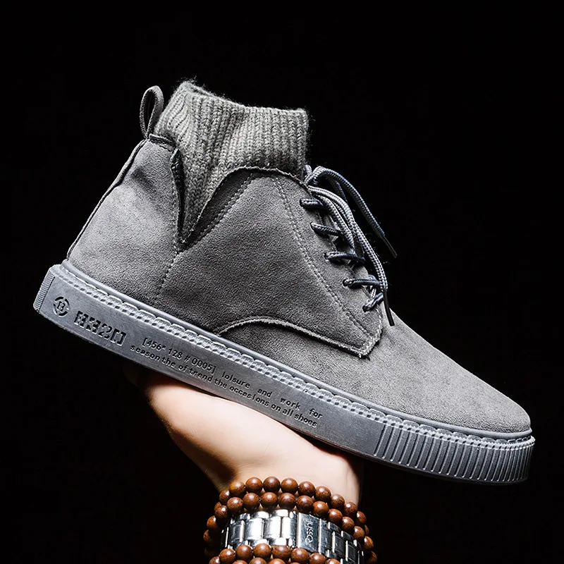 

Ankle Boots Men Casual Shoes Lace-Up Autumn Flock Work Tooling Mens Boots Military Army Botas