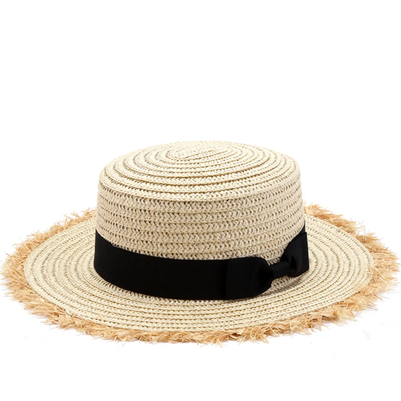

New Flat High sun Hat Summer Spring Women's Travel Caps Bandages Beach child Traw Hat Breathable Girls hat