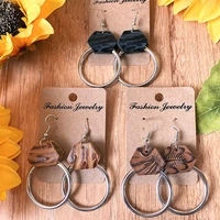 genuine leather connector metal circle dangle drop earrings for women minimalism daily jewelry