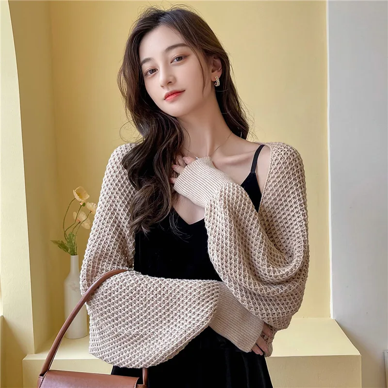 

Solid Color Knitted Shawl Scarf Fake Collars for Women Elegant Soft Wraps Warm Neckerchief Shawl Long Sleeve Warm False Collar