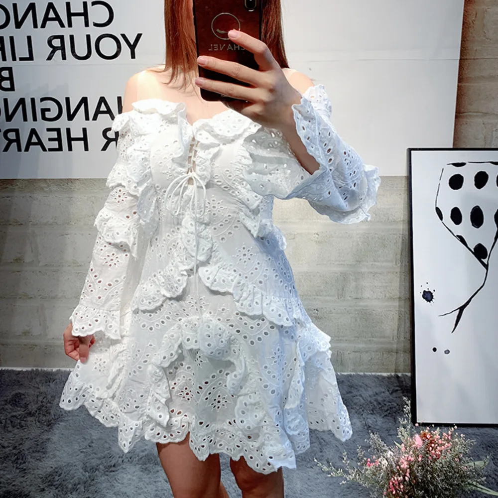 Женское Короткое мини-платье DEAT белое хлопковое платье без бретелек с длинным