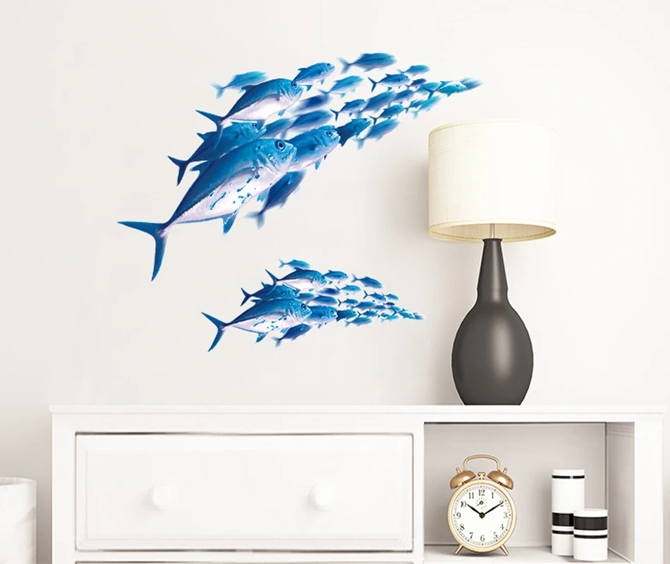 

3D Fish Wall stickers For Kids Living Room Mural Room Decor Home Art Decals Transparent Background Stickers