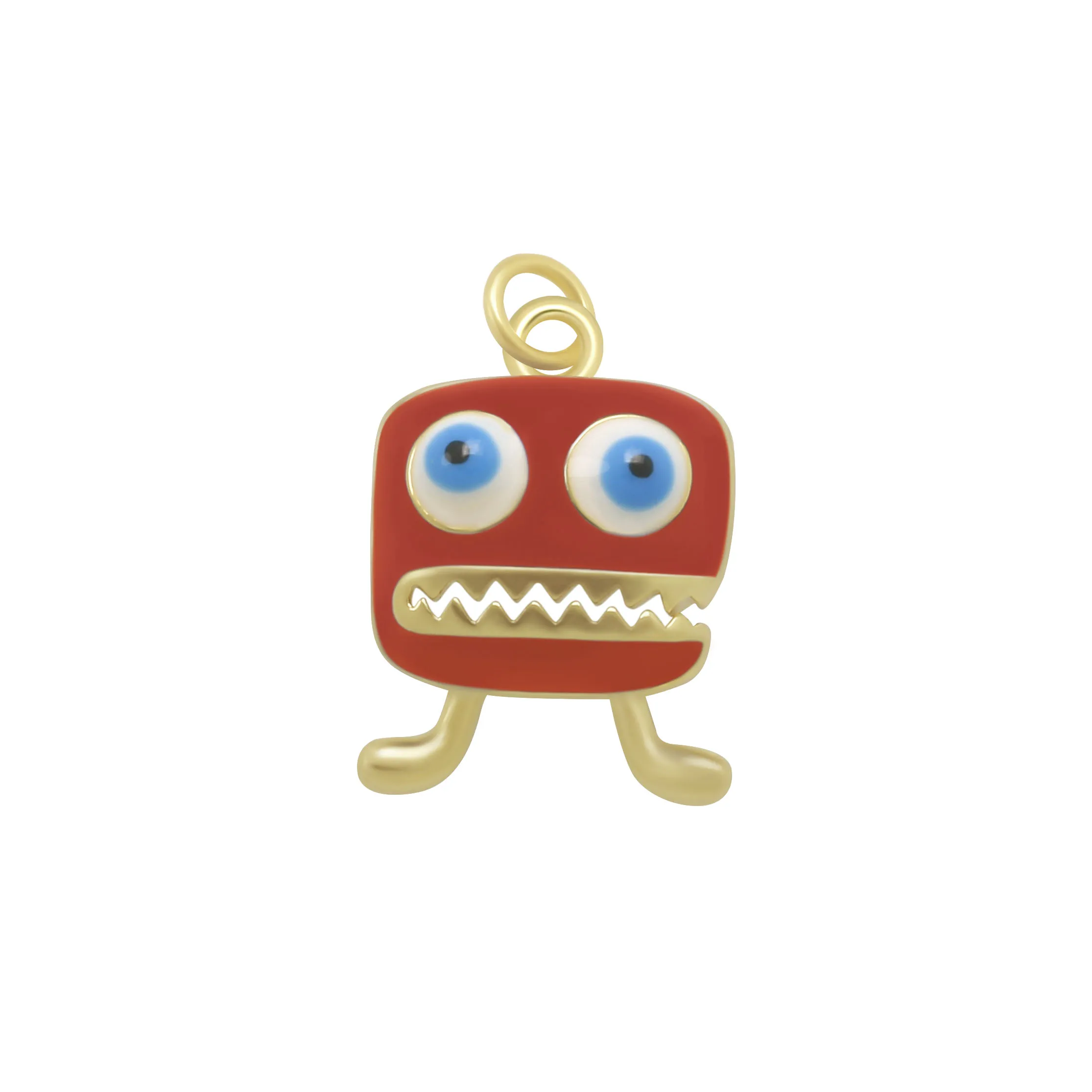 Gold-plated Brass Blue Red Enamel Big Eye Large Mouth Blame Pendant 2022 New Fashion Cartoon Trash Can Jewelry Findings Gift