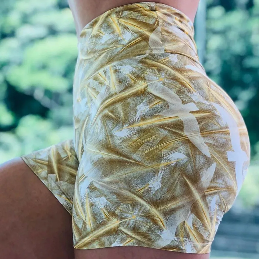 Высокая Талия бесшовные спортивные шорты с принтом в стиле хип стрейч Спортивные