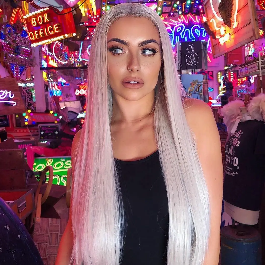 

Grey Lace Frontal Wig 180% Density Purple Human Hair Wig Cosplay Sliver Gray Straight Wig Natural Lace Part Wigs For Women