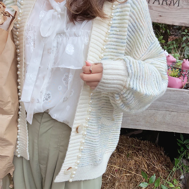Mishow 2019 Women Autumn Winter Striped Knitted Cardigan Korean Single-breasted Half Open Collar Female Sweater Coat MX19C5237 |