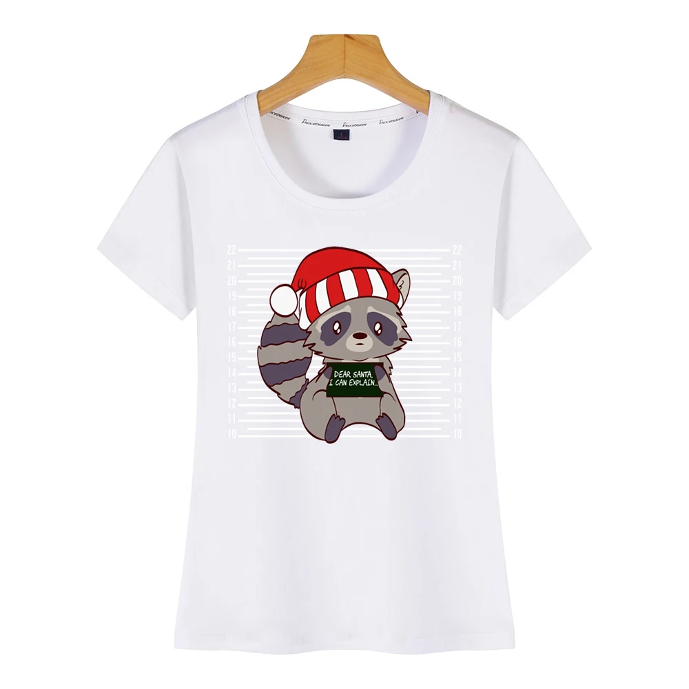 Tops T Shirt Women forest raccoon dear santa i can explain naughty Hip Hop Vintage Custom Female Tshirt | Женская одежда