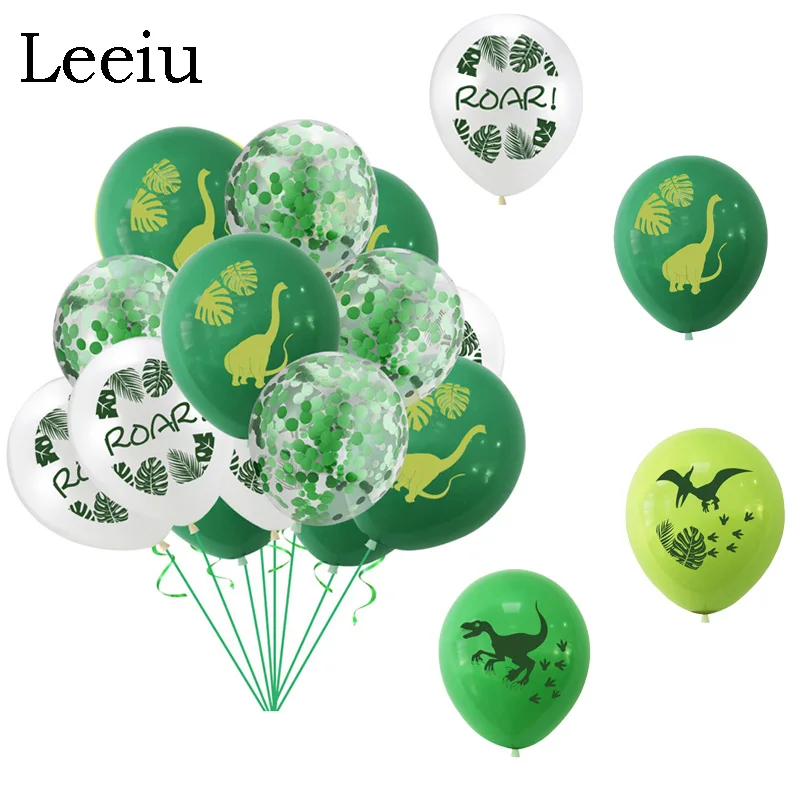 Шары Leeiu в виде динозавров с зелеными конфетти украшение для детского дня