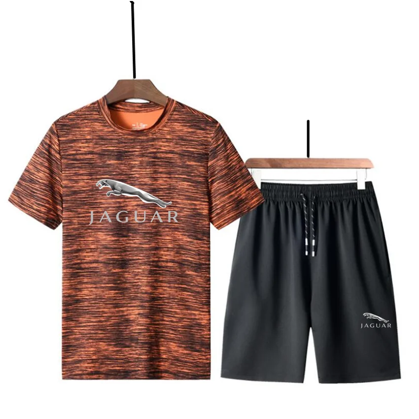 

2021 Summer New Jaguar Logo Men's T-Shirt Camouflage Round Neck Short Sleeve Fitness Sports Pants Casual Men's Short Sleeve Suit