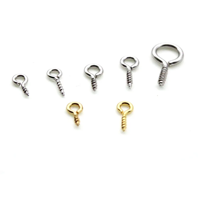 100pcs Stainless Steel Gold Screw Eye Pins Pendant Bails Hooks Clasps Beads Connector Findings for Earring DIY Jewelry Making