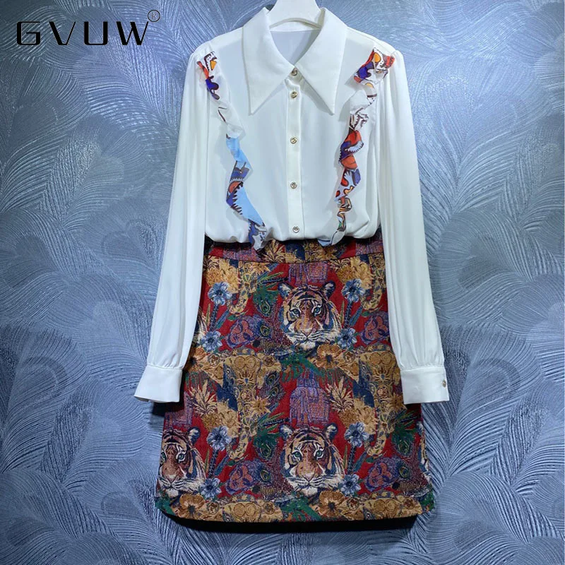 

Новая Осенняя рубашка с отложным воротником и длинным рукавом, костюм с юбкой средней длины, оптовая продажа, высококачественные комплекты ...