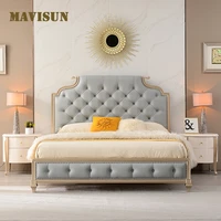 european style light luxury solid wood bed small apartment double modern minimalist french princess bedroom leather bed dressing