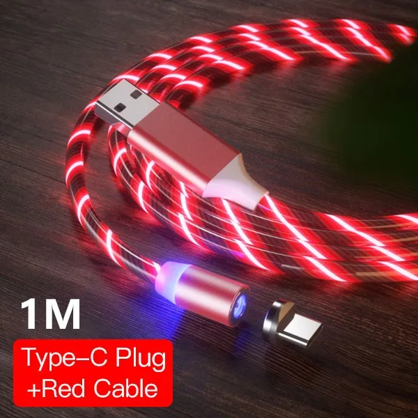 For Type-C Red 1M ACCEZZ Магнитный кабель для быстрой зарядки светодиодный кабель Micro usb type C для iPhone X 7 8 11 XS samsung Магнитный шнур для Android - Цвет: For Type-C Red 1M