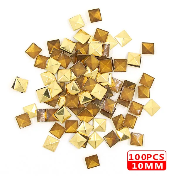 10MM Square Gold 100 шт Горячая фиксация шпильки медь звезда квадратный череп стразы железные заклепки для одежды металлические заклепки DIY панк аксессуары для одежды - Цвет: 10MM Square Gold