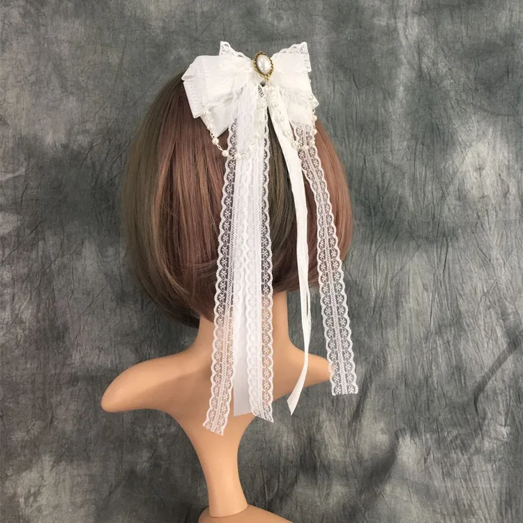 

CN Fashion Lace Bow Ribbon Hair Clip Cute Hairpins Headdress Bow Ribbon Hair Ornament Fashion Black White Hair Accessories