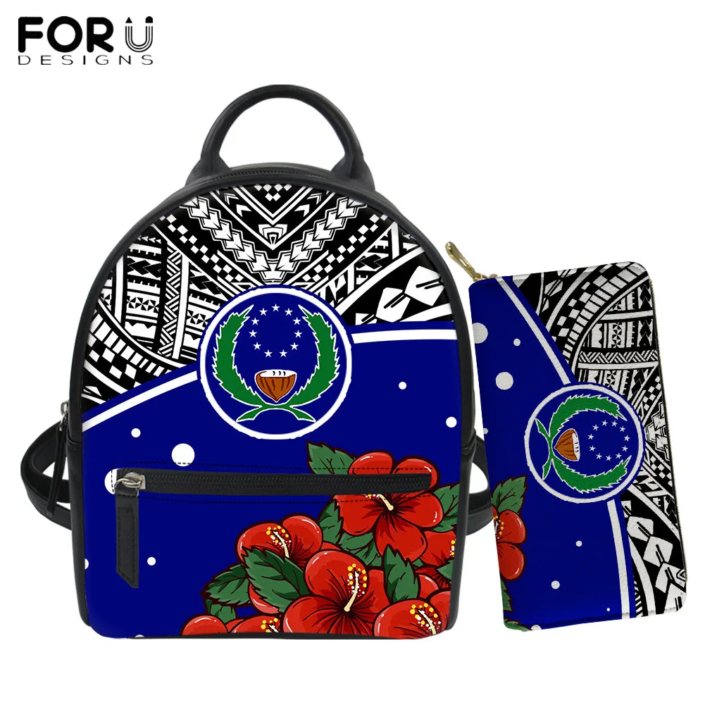 

Модный женский мини-рюкзак FORUDESIGNS из искусственной кожи для понпея, полинезийский гибискус с цветочным принтом, повседневные женские Напле...