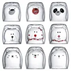 Стеклянные кружки с милым медведем, двухслойная чашка для чая, молока, кофе с круглым ртом, предотвращающая ожоги, мультяшный Рождественский подарок