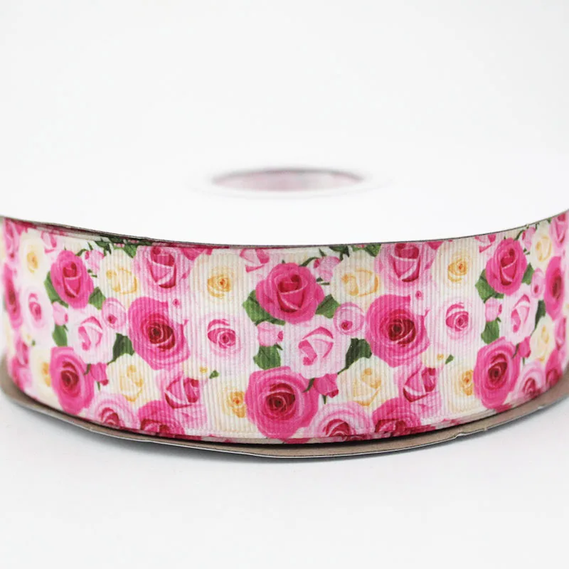 

Pink rose/flower printed grosgrain ribbon 9-75mm DIY handmade materials christmas wedding gift wrap tape ribbons
