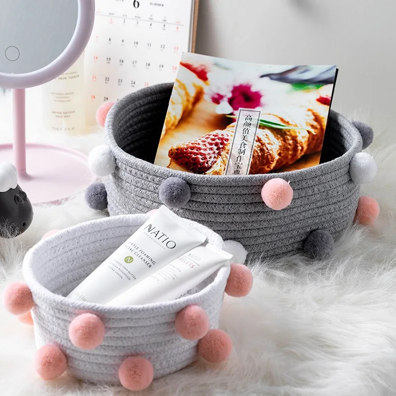 

Помпоны, хлопковая веревка, корзины для хранения, ручная работа, плетеная ткань, детские игрушки, настольный органайзер для мелочей, корзина