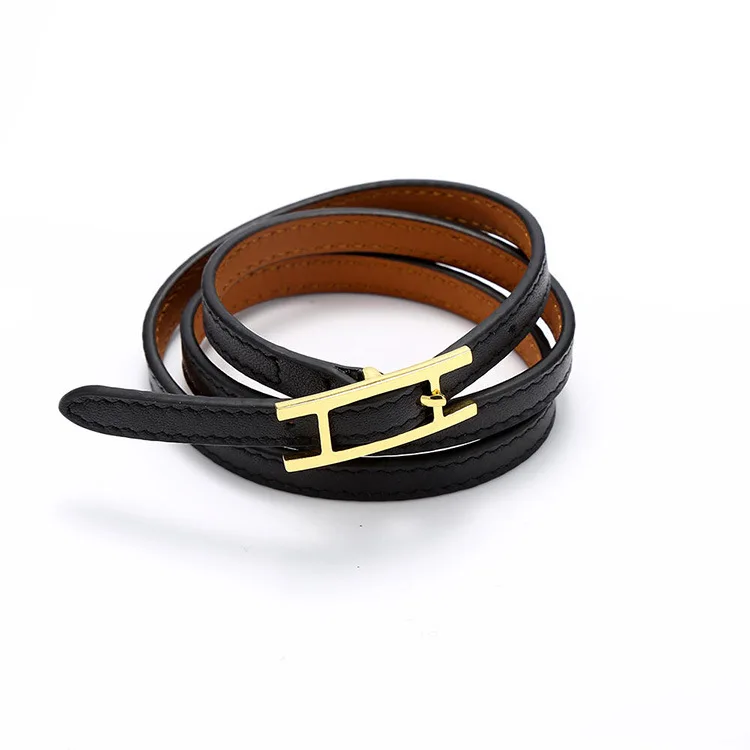 Black (Gold) Популярный бренд из нержавеющей стали мульти двойной многослойный браслет синий желтый красный зеленый цвет реальные браслеты из яловой кожи для женщин DJ1380 - Окраска металла: Black (Gold)