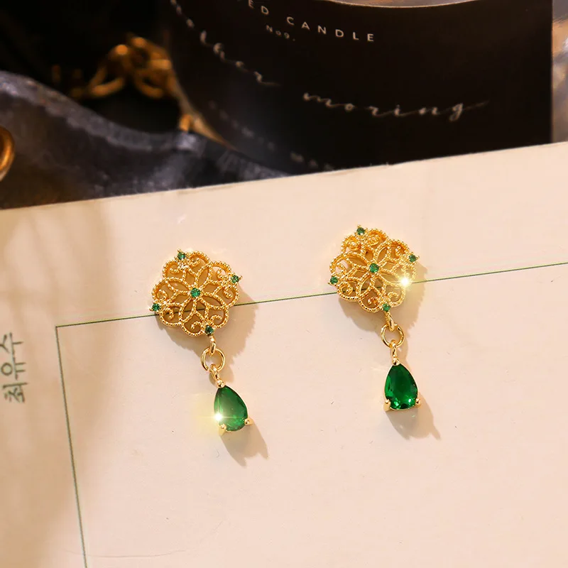 Новый стиль барокко зеленый кубический циркон капля кулон серьги для женщин