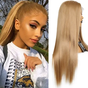 Парик FANXITON шелковистая прямая синтетическая кружевная передняя часть из высокотемпературного волокна с длинными волосами для женщин