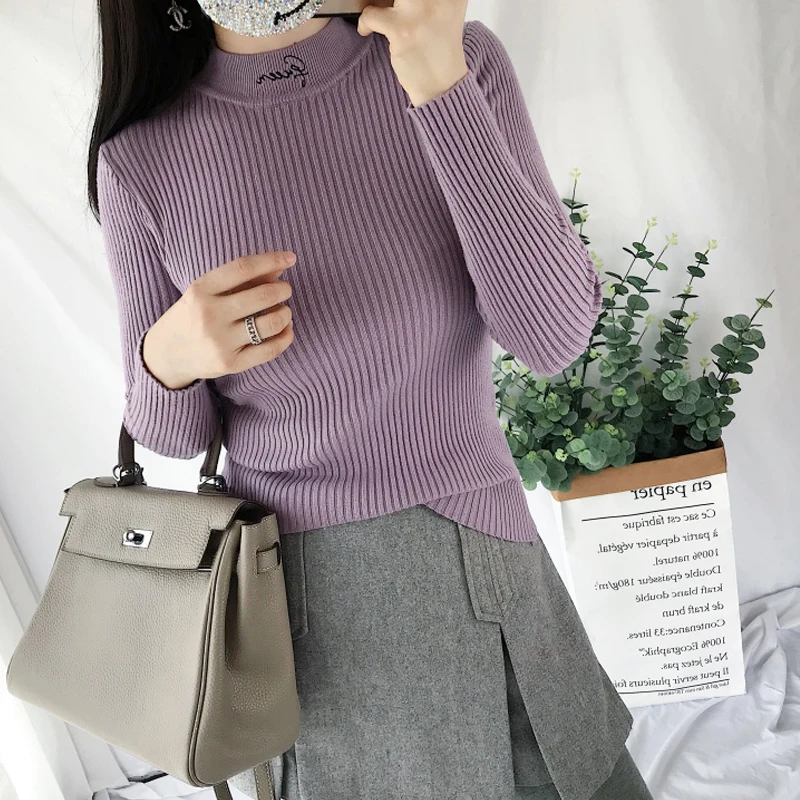 Пуловер женский осенне-зимний вязаный с вышивкой и буквами | Женская одежда