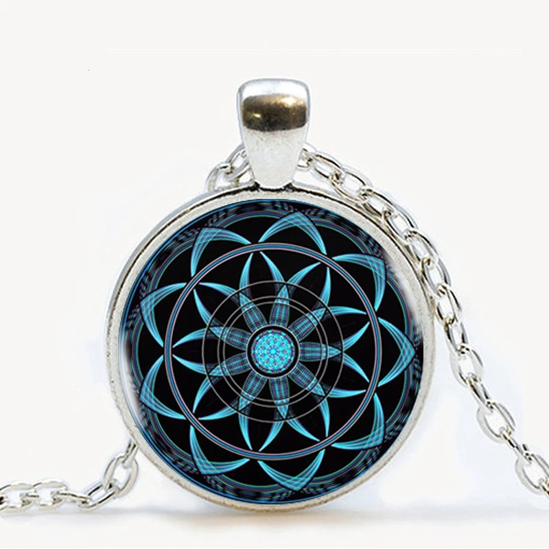 

Tibetan Om Mandala Necklace Gray Om jewelry Vintage Buddhism Dome Pendant Antique Glass Jewelry Women wholesale