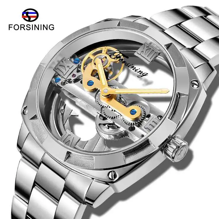 Мужские прозрачные механические часы-скелетоны в стиле стимпанк FORSINING с