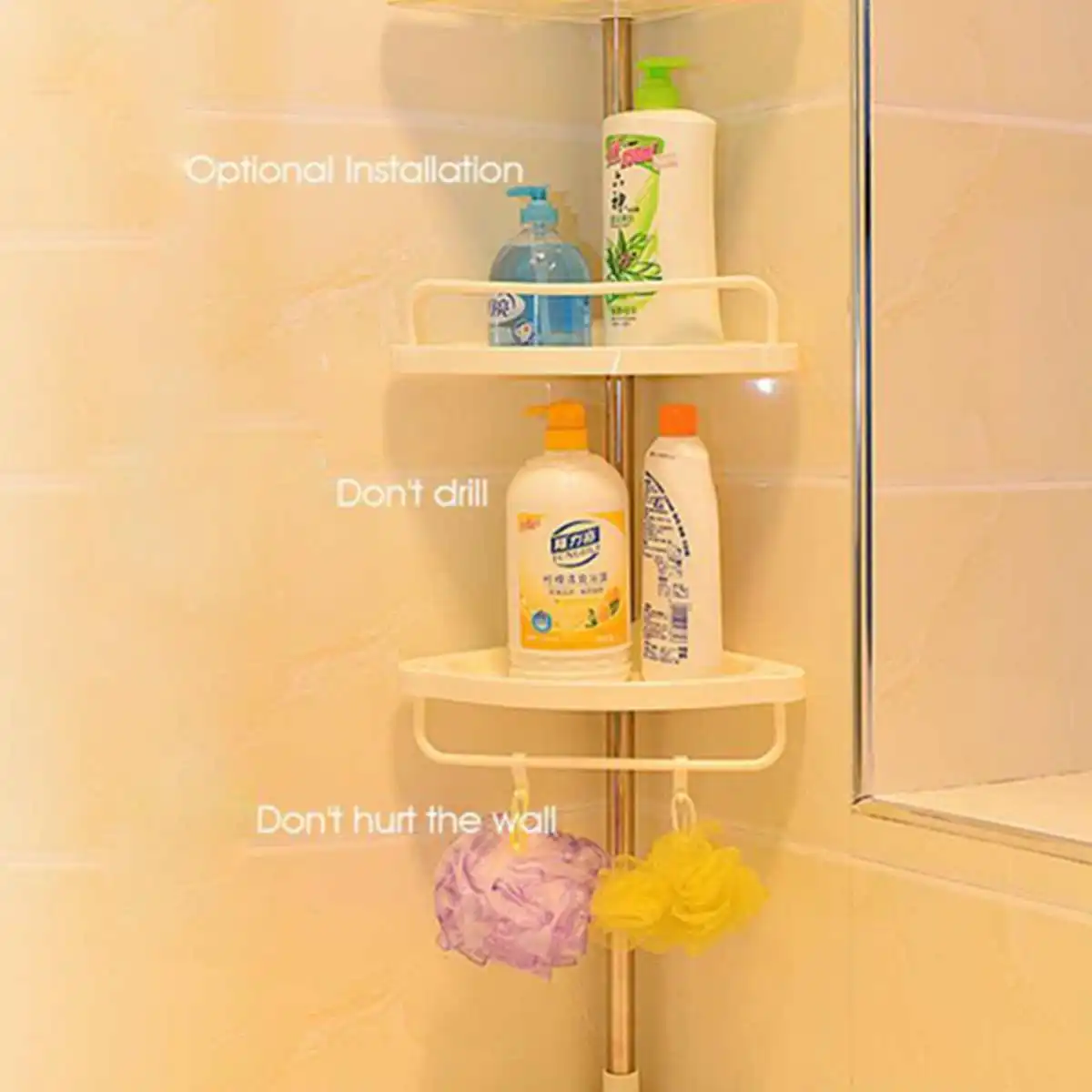 Регулируемая 4 уровневая телескопическая угловая душевая полка для ванной