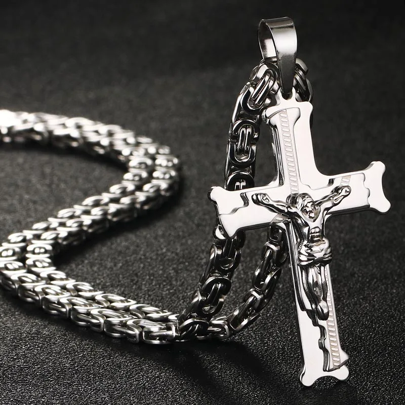 Crucifixion Catholic Cross Pedant Necklace Thick Stainless Steel Necklaces Long Personalized Catholic Neckless Men Jewelry Gift