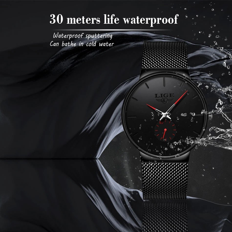 Пара комплектов часы LIGE для мужчин s деловые Роскошные водонепроницаемые