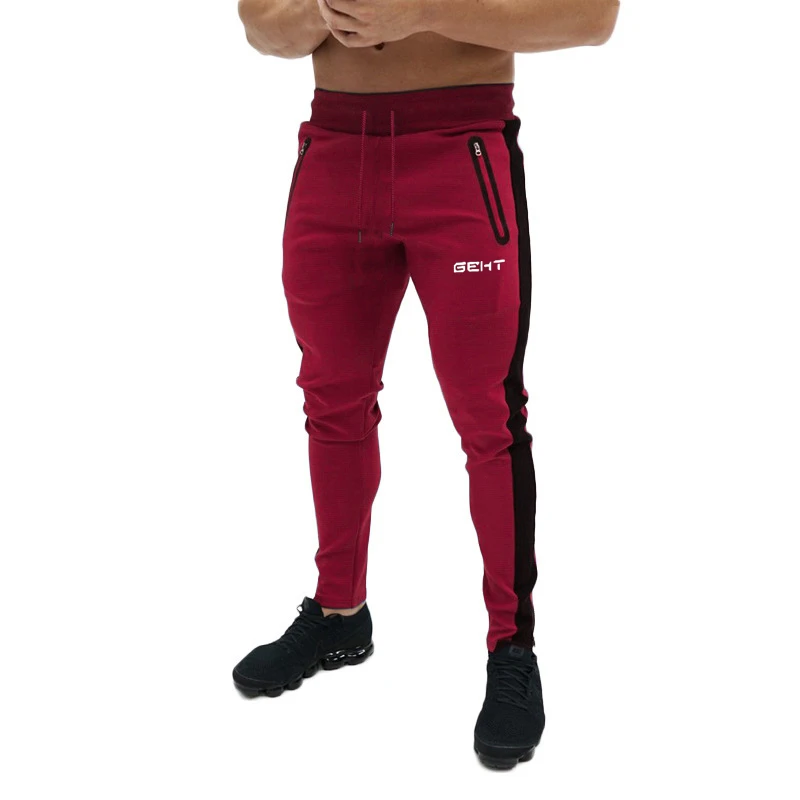 red 1H Модные мужские спортивные штаны для бега, повседневные длинные штаны для фитнеса, мужские тренировочные обтягивающие спортивные штаны для бега, спортивный костюм, хлопковые брюки - Цвет: red 1H