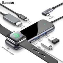 Baseus USB-C Тип C концентратор HDMI RJ45 Мульти USB 3,0 адаптер для MacBook Pro Air док-станция USB C концентратор с Беспроводной Зарядное устройство для наручных часов iWatch