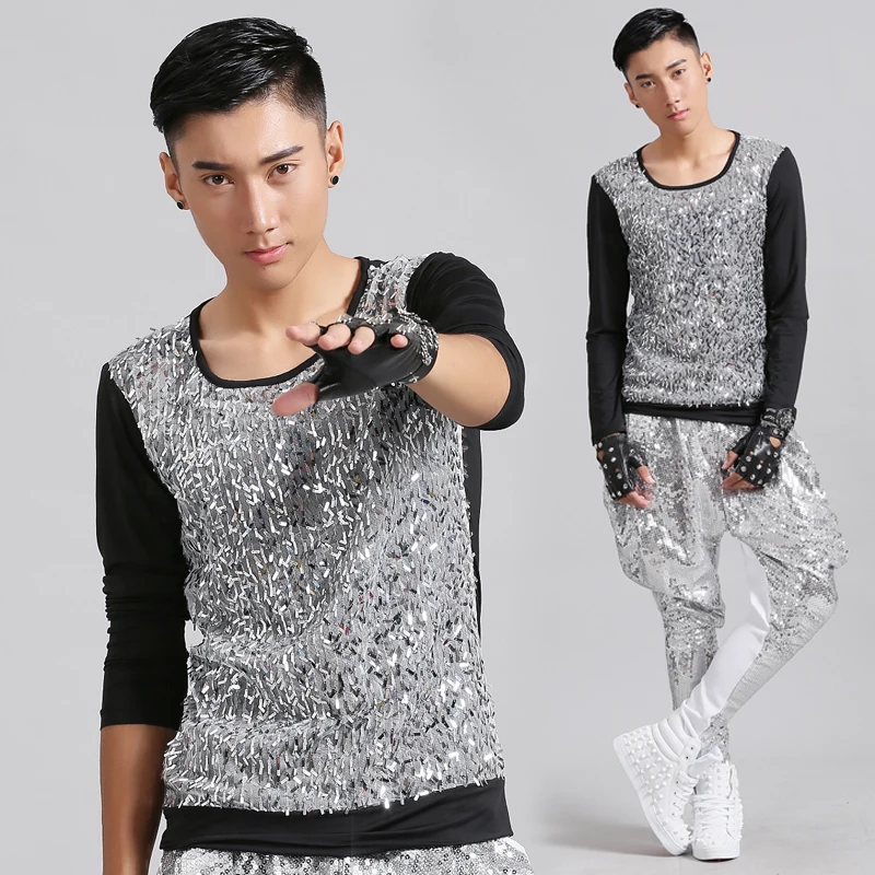 

Men's Clothing Nightclub Men Sequins Male Singer DS Slim Vest Stage Costumes Stage Mens T Shirts Fashion 2020 Stranger Things