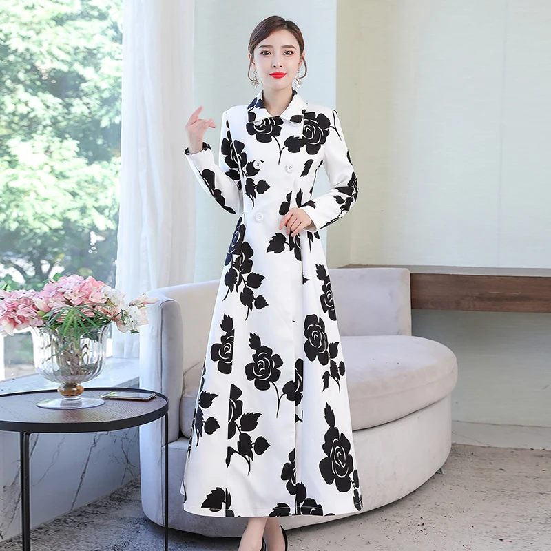 Новая осенне зимняя ветровка для женщин пальто винтажного размера плюс с принтом